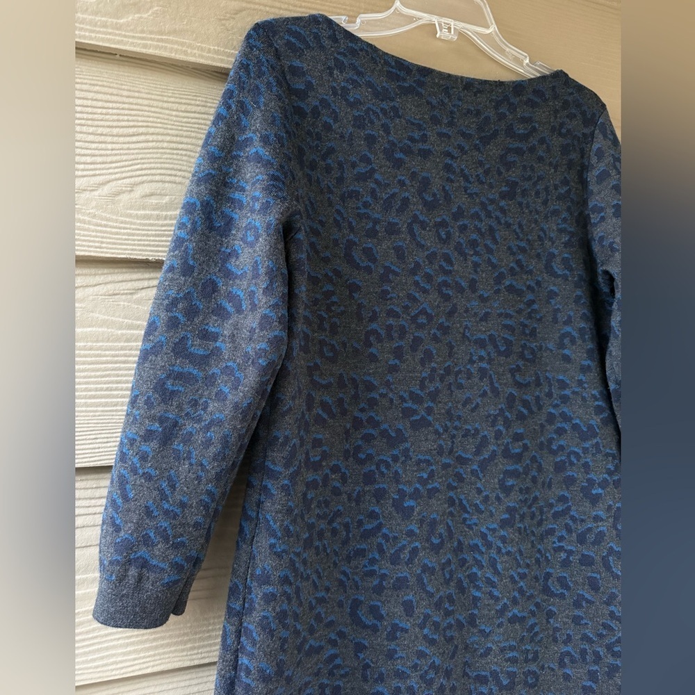 Ann Taylor LOFT Cheetah Animal Print Gray Blue 3/4 Sleeves Sweater Dress Size L - Picture 8 of 10